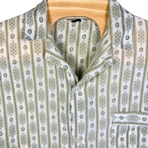 VINTAGE 70s Marlowe Button Down Shirt Mens XL White Green Geometric USA Made